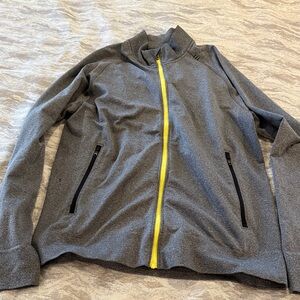 Lululemon Men's Grey Full-Zip Jacket with Yellow Zipper (tag missing, size small